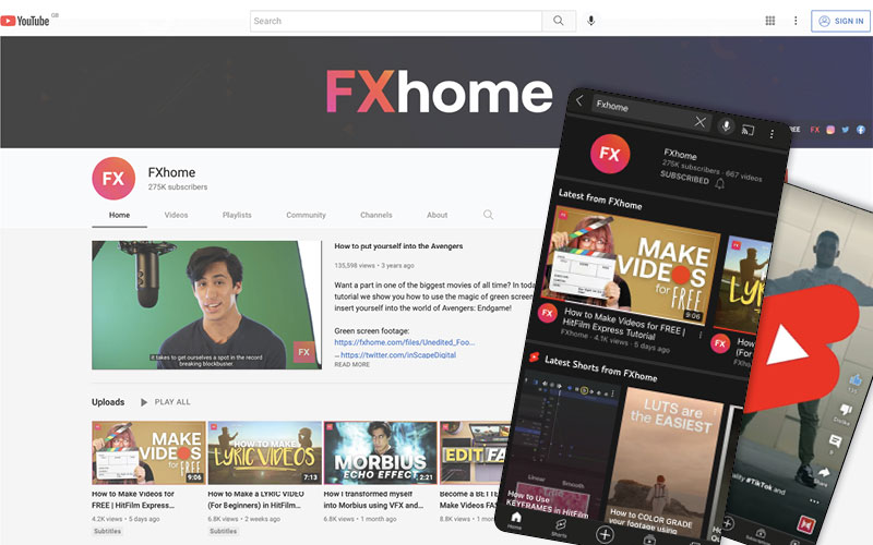 Screenshots of the FXhome YouTube channel