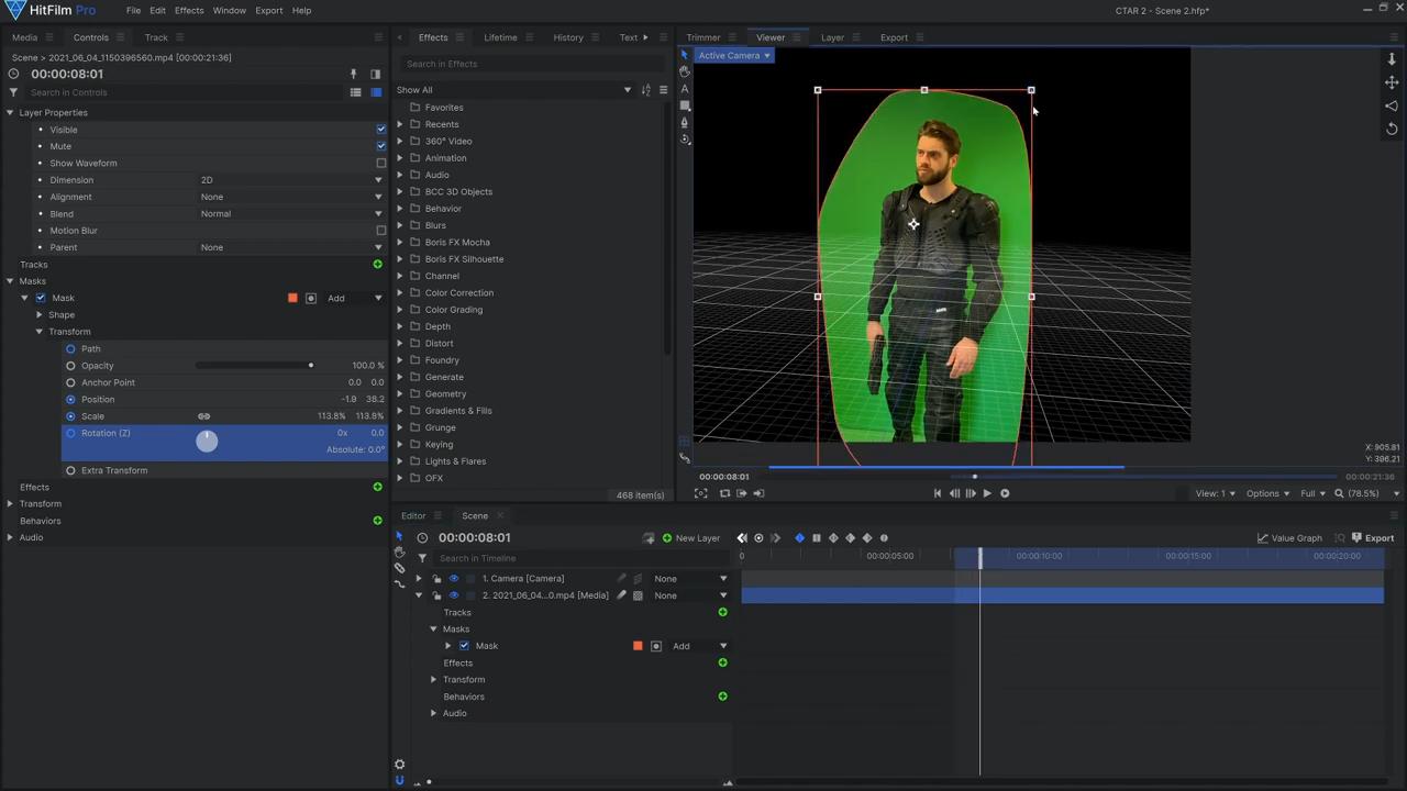 How to composite CamTrackAR tracked footage in HitFilm - roughly masking around the subject