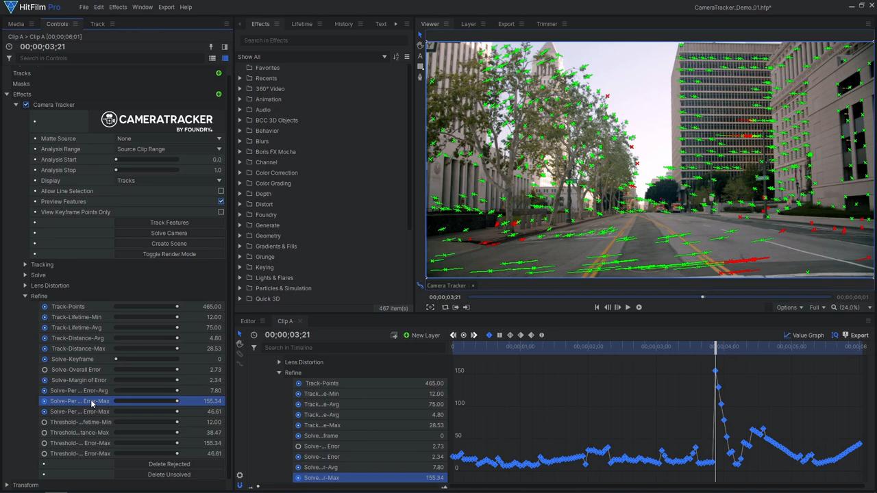 How to use Foundry's 3D Camera Tracker in HitFilm - refining the solve