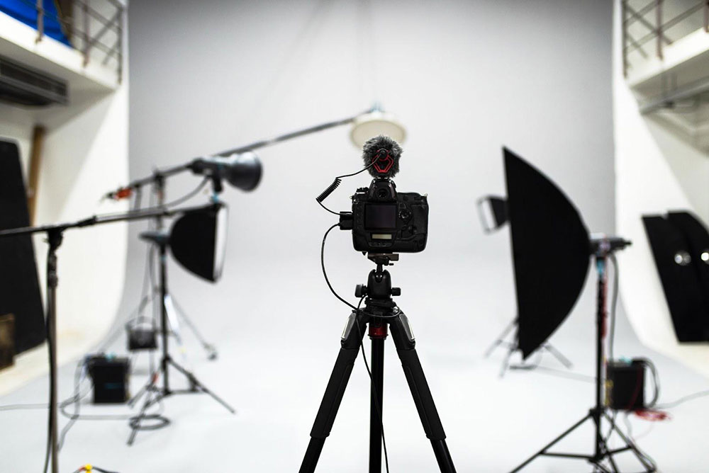 Film Studio setup with softbox lamps