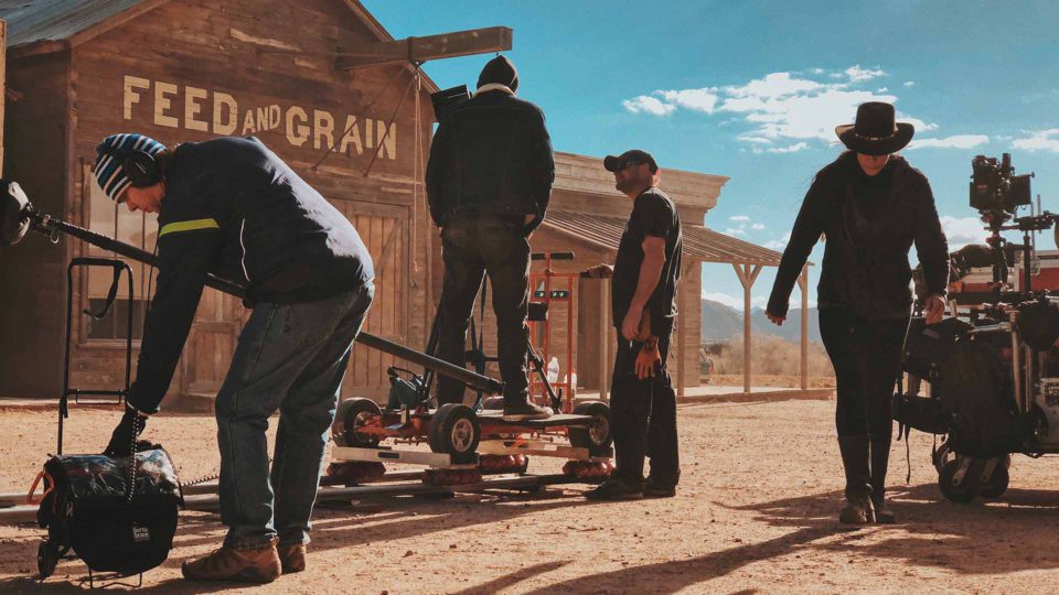 Film crew on set of western film