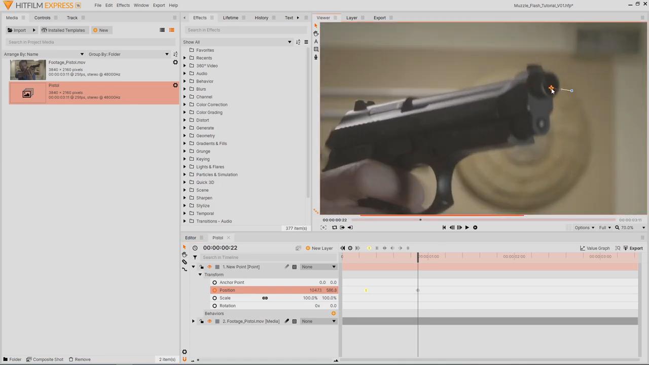 Tracking the muzzle of the gun - muzzle flash effects in HitFilm Express
