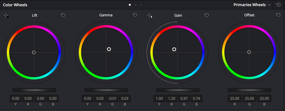 DaVinci Resolve color wheels