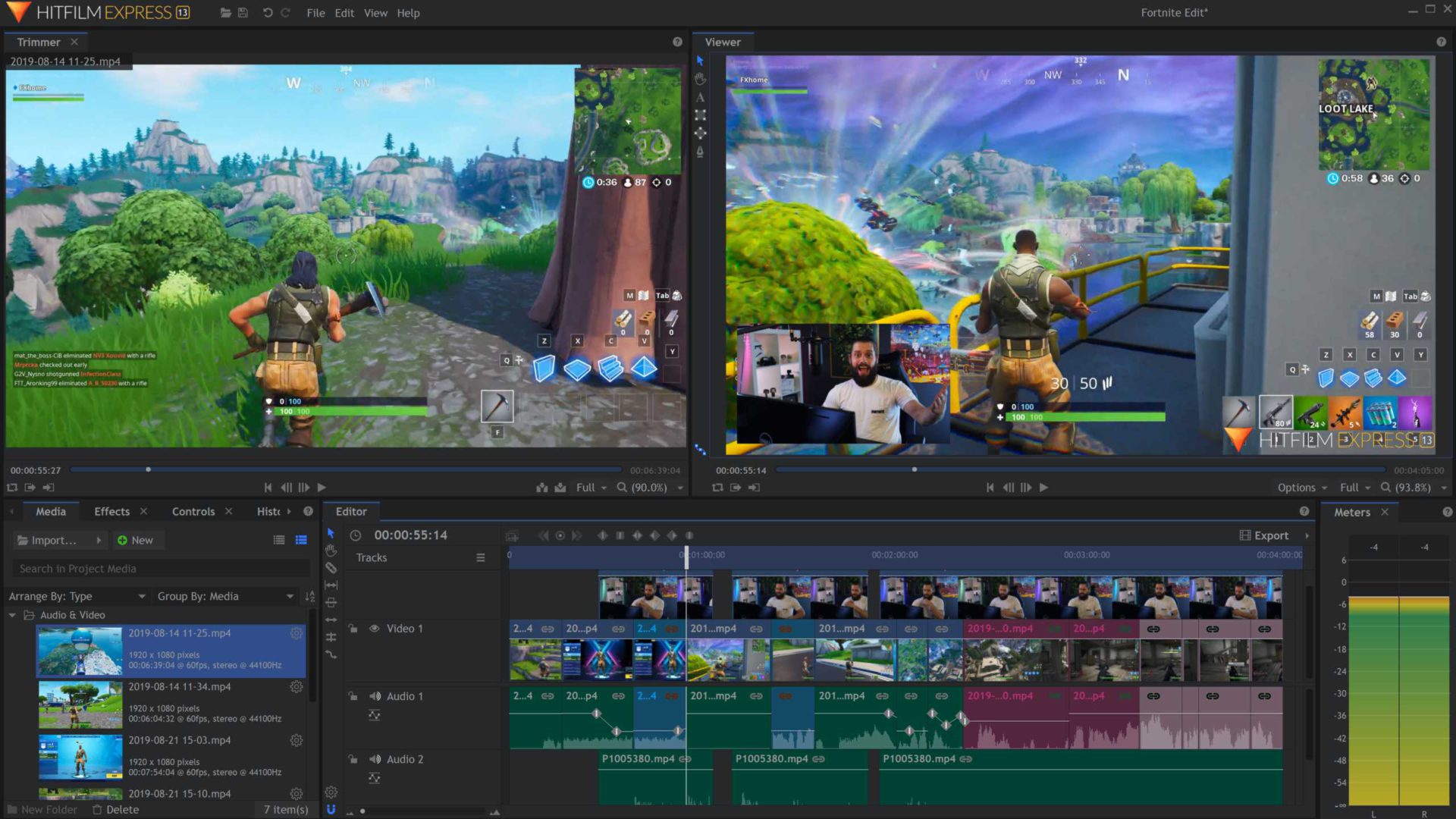 HitFilm Express interface - editing game videos for fortnite gaming channel