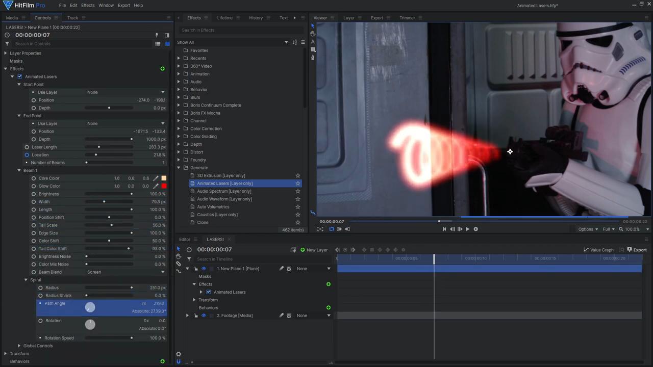 how to create futuristic scifi laser effects HitFilm Pro interface