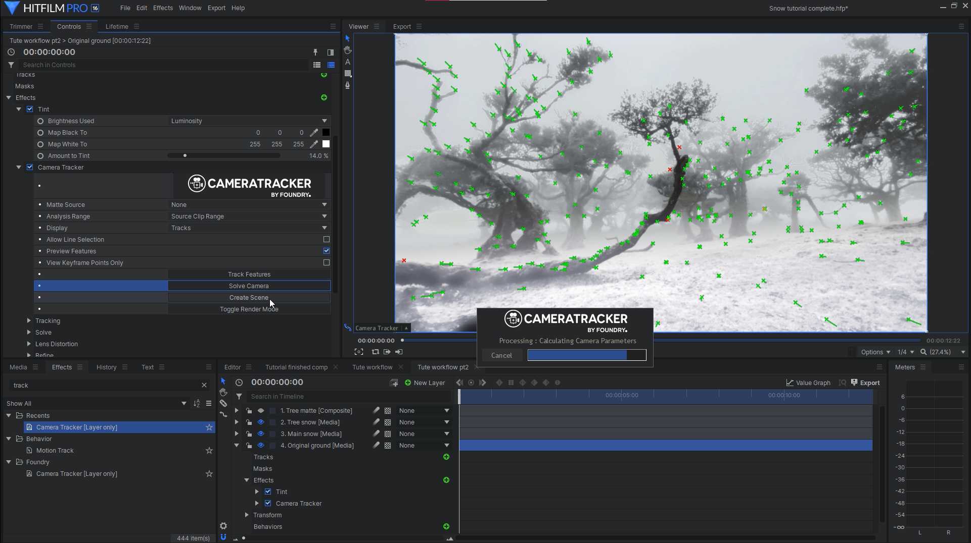 Tracking a scene using the Camera Tracker software built-into HitFilm Pro